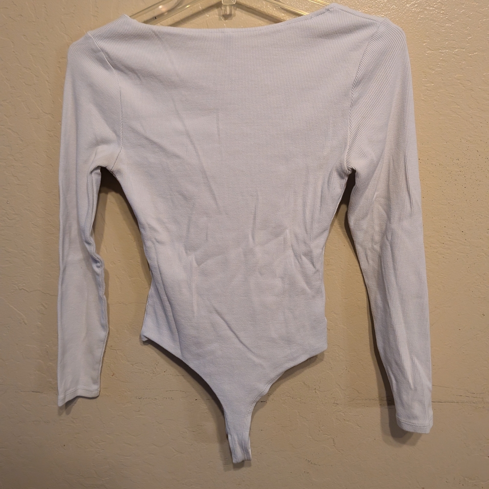 ReoRia White Ribbed Long Sleeve Bodysuit - Picture 3 of 3